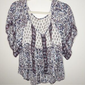 Free People Patterned Floral V-Neck Blouse